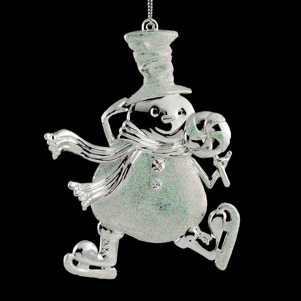 НГ Украшение серебряное "Снеговик на коньках" 12см