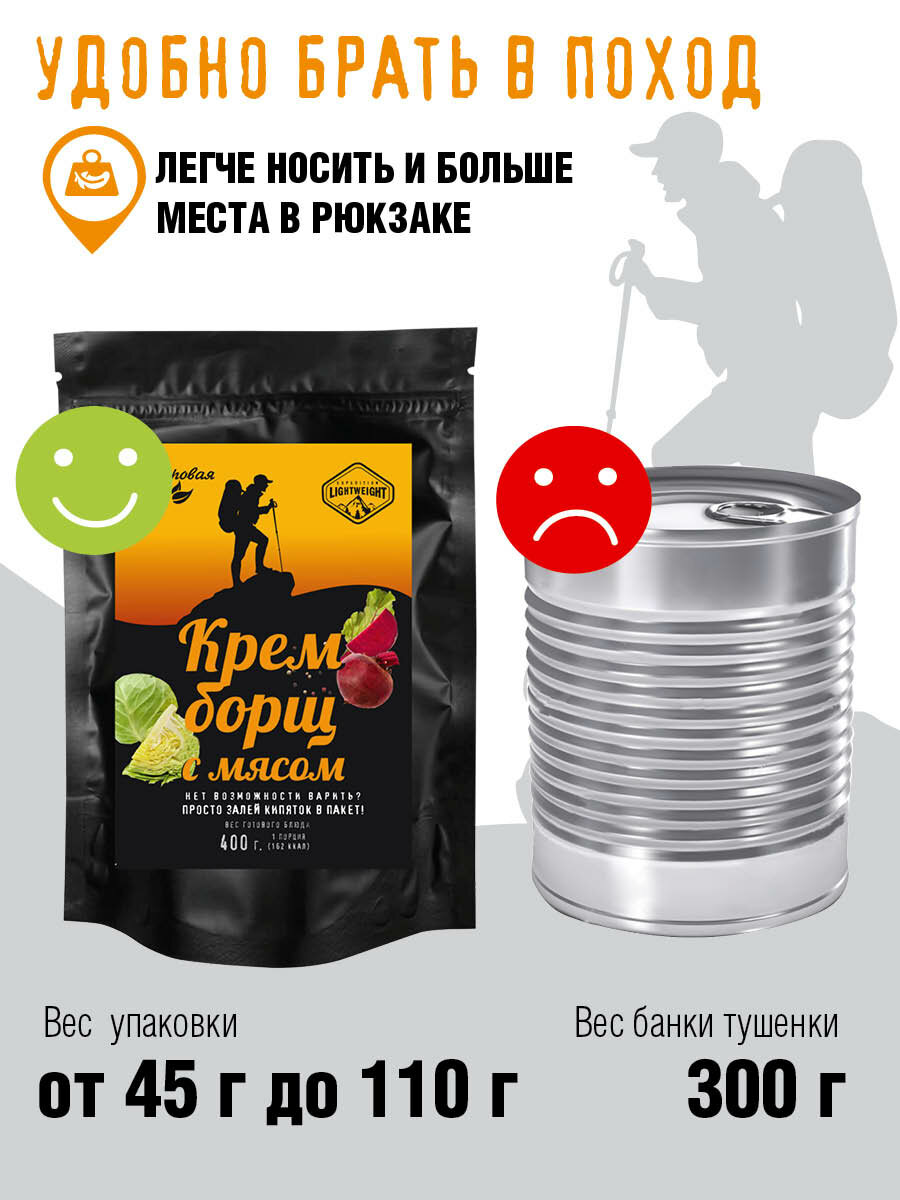 Изображение Крем-борщ "Здоровая еда" суп быстрого приготовления с мясом сублимированный для похода, 50 г