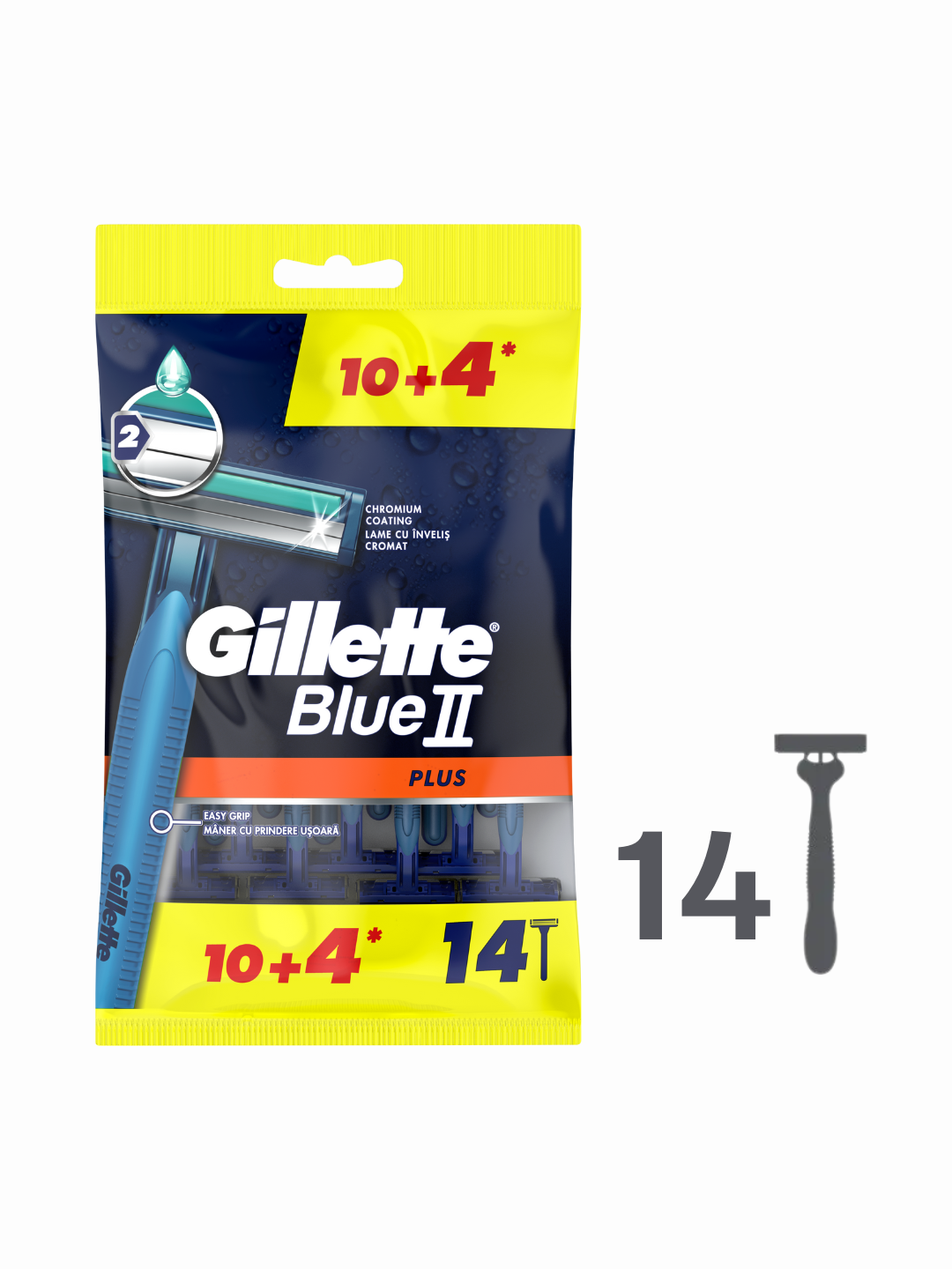 Gillette Одноразовая Мужская Бритва Blue2 Plus, с 2 лезвиями, 14шт, фиксированная головка