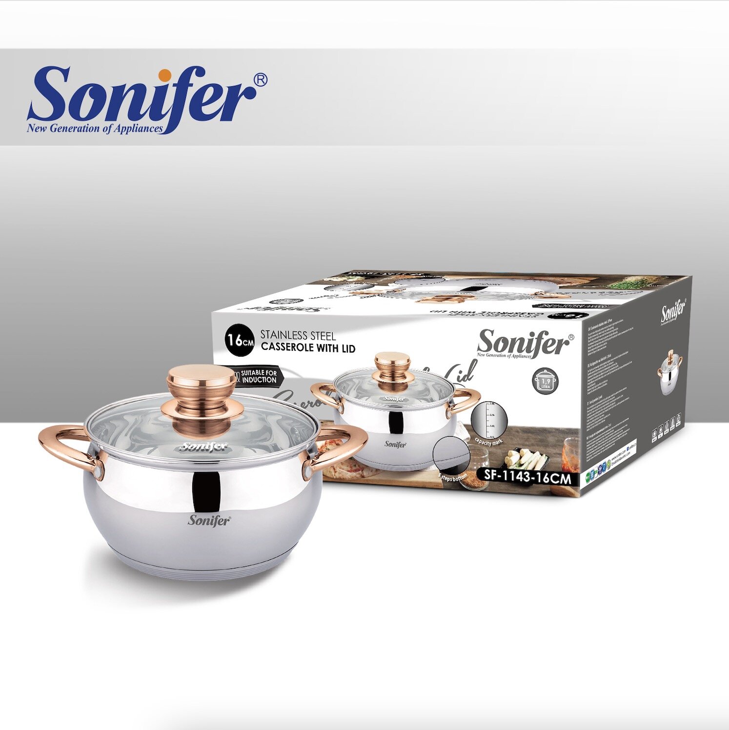 Кастрюля 1.9Л, SONIFER для всех видов плит