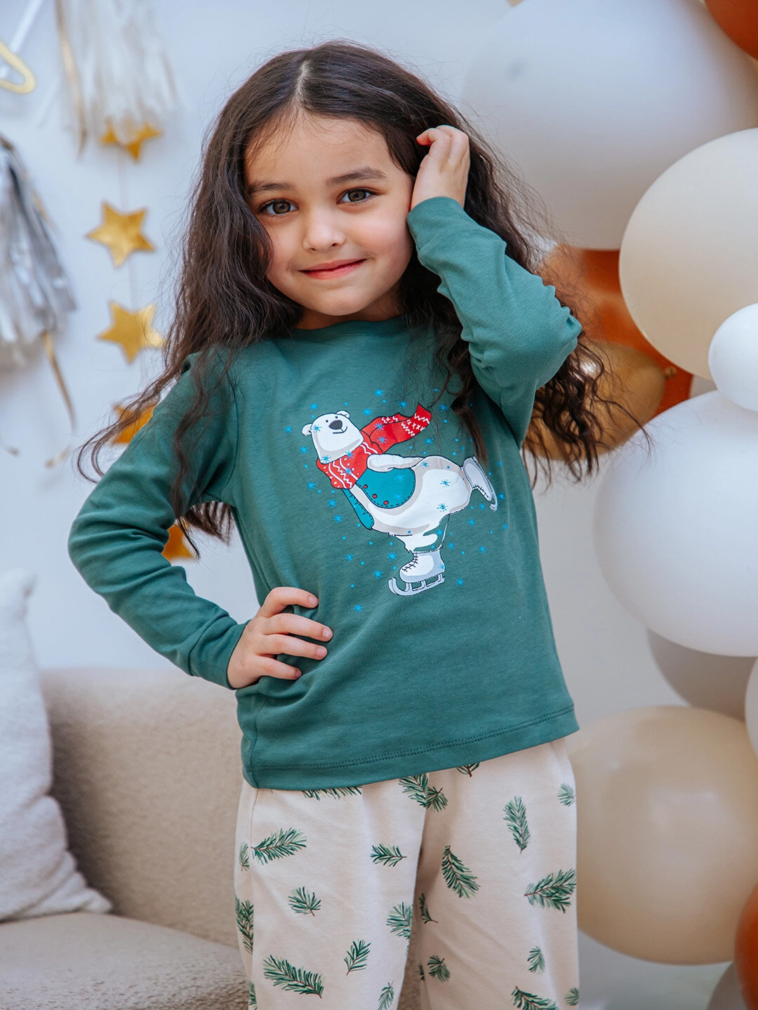 Пижама neo, размер 122, бежевый/зеленый — фото 1