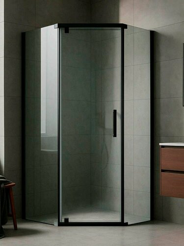 Изображение товара Душевой уголок трапеция Royal Bath 90х100х200 закаленное стекло прозрачное 6мм профиль черный