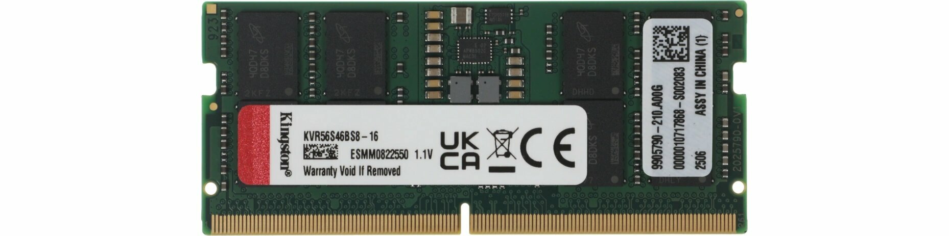 Оперативная память Kingston Valueram DDR5 - 16GB, 5600 МГц, SO-DIMM, CL46, RTL (kvr56s46bs8-16)