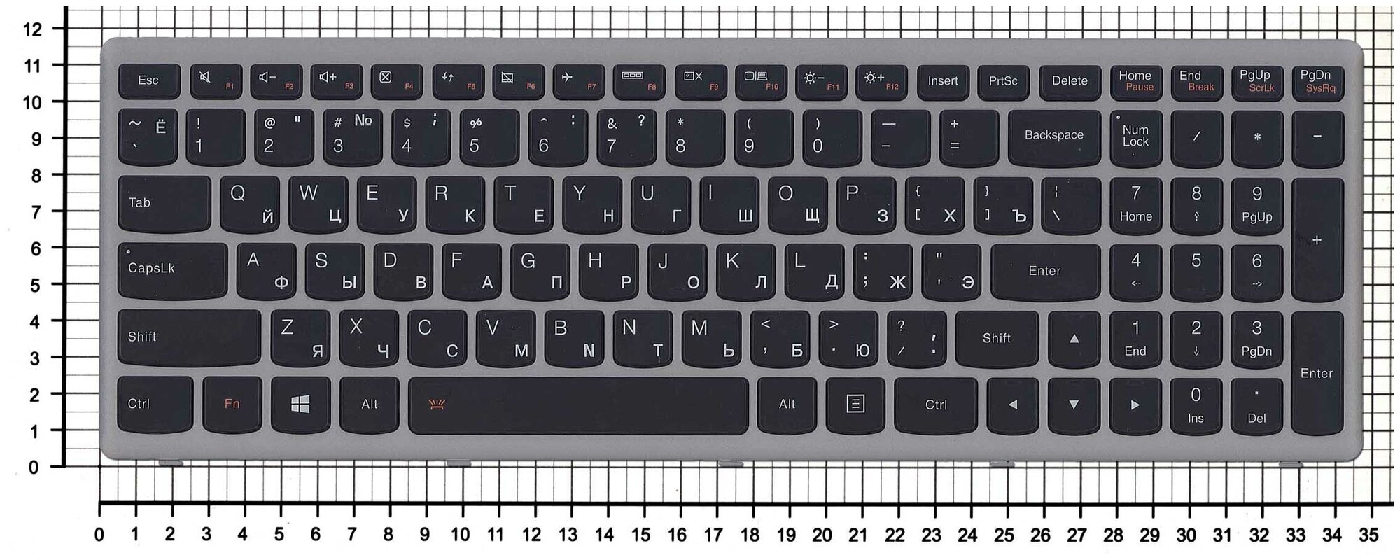 Клавиатура для ноутбука Lenovo AEST7U00210 черная с подсветкой c серебристой рамкой