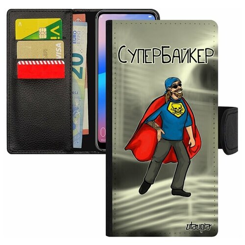 фото Чехол книжка на смартфон xiaomi redmi 6a, "супербайкер" шутка супергерой utaupia