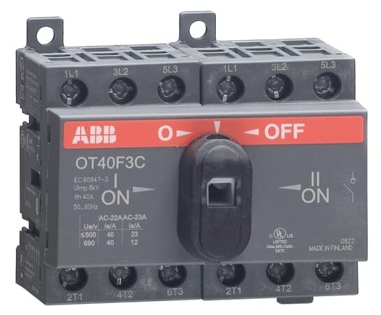 Рубильник реверсивный ABB OT40F3С (1SCA104913R1001) 3P 40А 690 В на DIN-рейку/монтажную плату