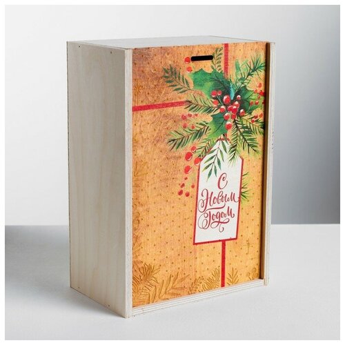 фото Ящик подарочный деревянный «счастья в новом году», 20 × 30 × 12 см mikimarket