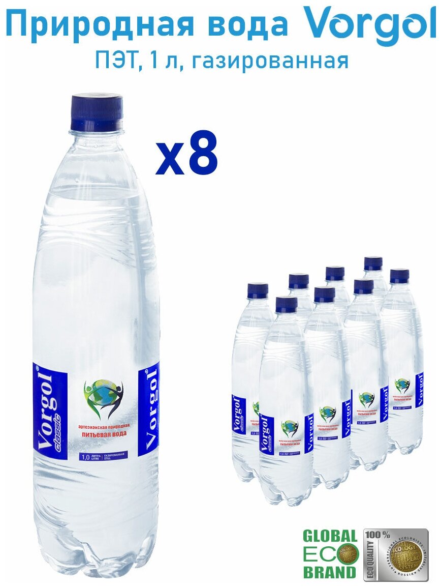 Вода природная питьевая Vorgol газированная 8 шт. 1 л.