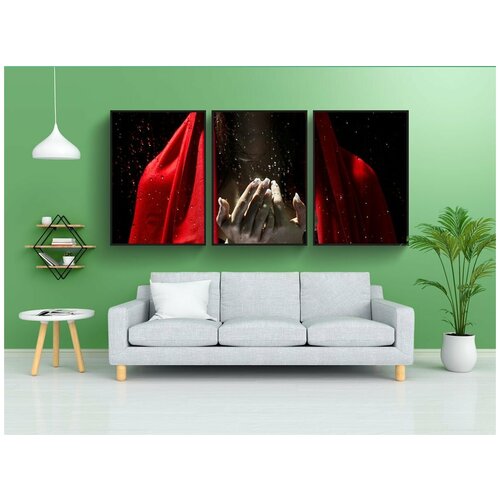 фото Набор модулных постеров для интерьера "красный, ткань, женщина" 60x90 см. в тубусе, без рамки lotsprints