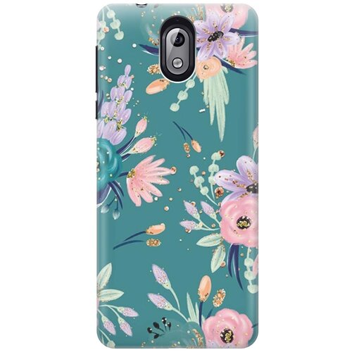 фото Re:pa накладка transparent для nokia 3.1 с принтом "цветы и золотые блестки"