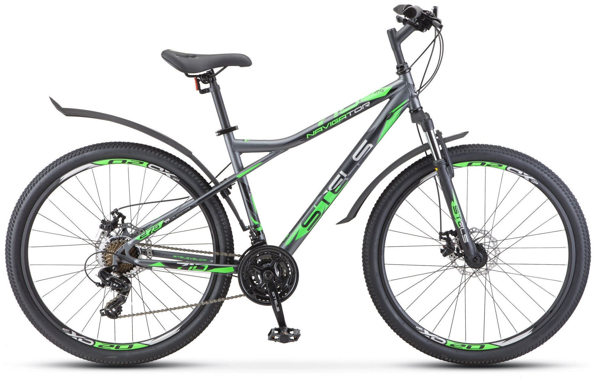 Велосипед Stels Navigator 710 MD 27.5 V020 (2021) 18 антрацитовый/зеленый/черный (требует финальной сборки)