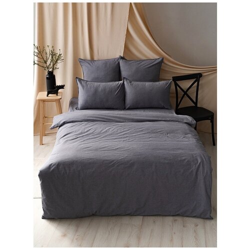 Постельное белье 1,5-спальное MOYЁ HOME Grey вареный хлопок, перкаль