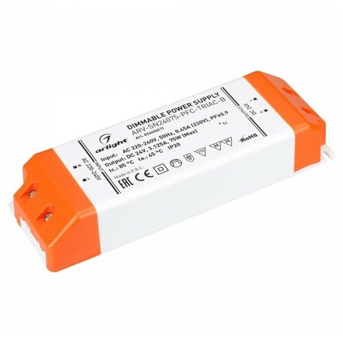 Блок питания ARV-SN24075-PFC-TRIAC-B (24V, 3.1A, 75W) (Arlight, IP20 Пластик, 3 года)