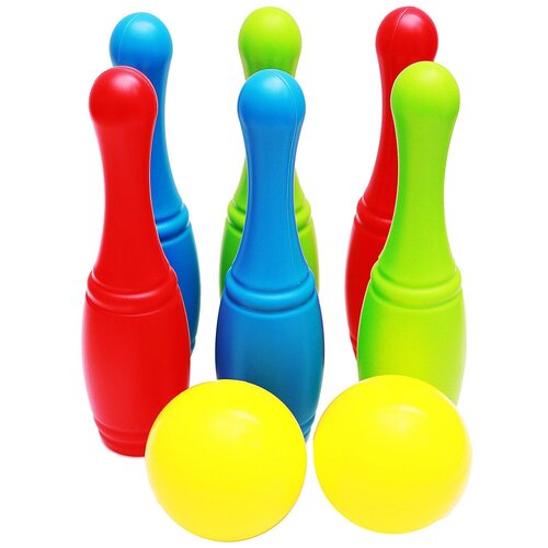 Купить Боулинг детский, игровой набор: кегли 6 шт., мяч 2 шт., подвижная игра для детей, набор кеглей, 24х24х16 см, Play Smart, голубой/зеленый/желтый/красный, пластик
