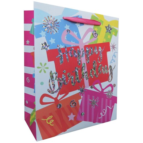 фото Пакет подарочный, с днем рождения (подарки), 23*18*10 см, 1 шт. дон баллон