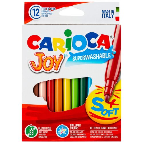 фото Фломастеры carioca (италия) "joy", 12 цветов, суперсмываемые, вентилируемый колпачок, картонная коробка, 40614