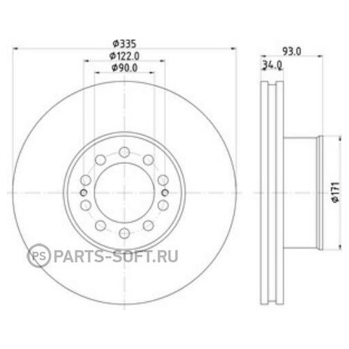 DON CVD641 Диск тормозной MAN L2000, TGM, TGL передний 335/171х122 H93 10n М152х10 1шт. DON