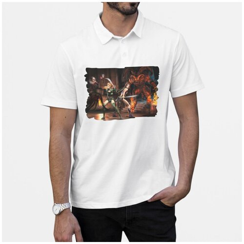 Рубашка -поло CoolPodarok everquest 2 Демон Скелеты Девушки Сражение белый  