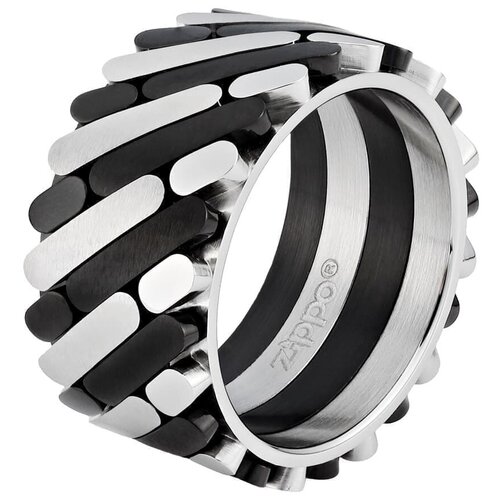 фото Zippo кольцо zippo, серебристо-чёрное, нержавеющая сталь, 1,2x0,25 см, диаметр 21 мм