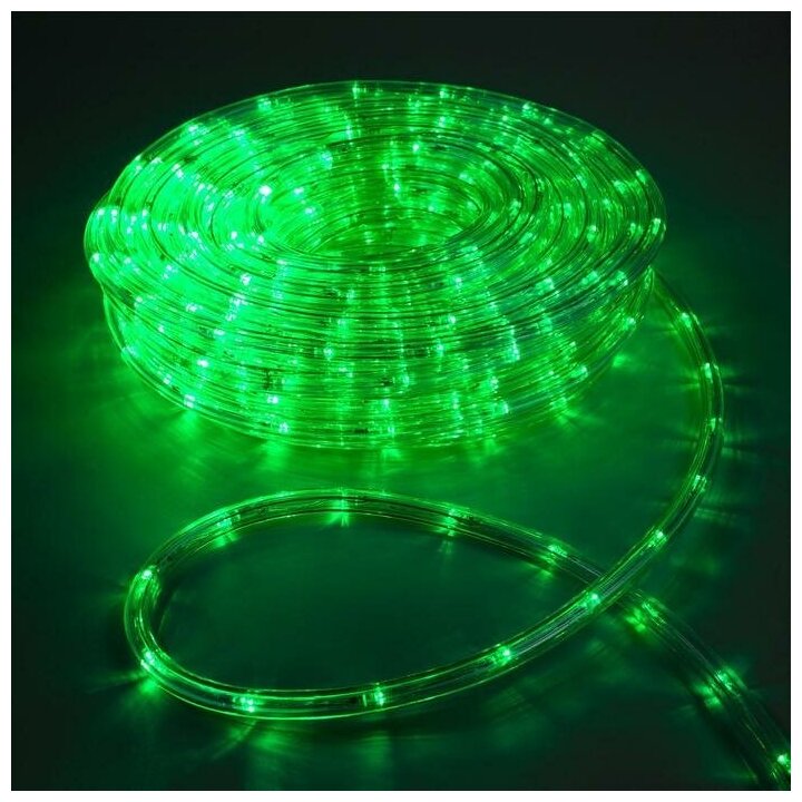 Световой шнур Luazon Lighting 10 мм, IP44, 20 м, 24 LED/м, 220 В, 8 режимов, свечение зелёное - фотография № 1