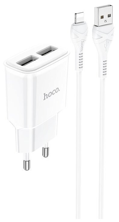 Блок питания сетевой 2 USB HOCO, C88A, Star, 2400mA, пластик, кабель 8 pin, цвет: белый