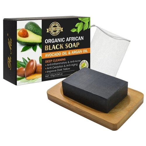 Pei Mei, Мыло для лица Organic African Чёрное Avocado oil  & Argan oil, 120 гр