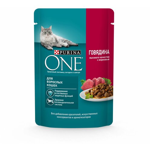 Влажный корм для кошек Purina ONE при домашнем образе жизни с говядиной и морковью 75 г х 5 шт