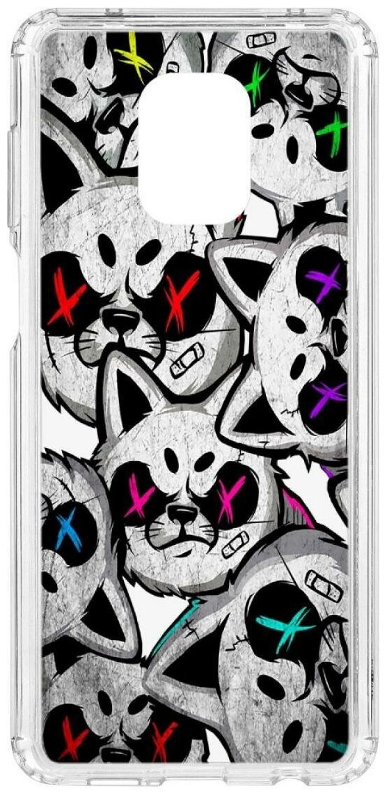 Чехол на Xiaomi Redmi Note 9 Pro Kruche Print Angry Cats/накладка/с рисунком/прозрачный/бампер/противоударный/ударопрочный/с защитой камеры