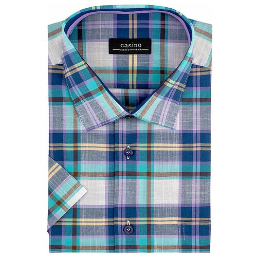 фото Рубашка мужская короткий рукав casino c725/051/039/z/1p, полуприталенный силуэт / regular fit, цвет сиреневый, рост 174-184, размер ворота 39