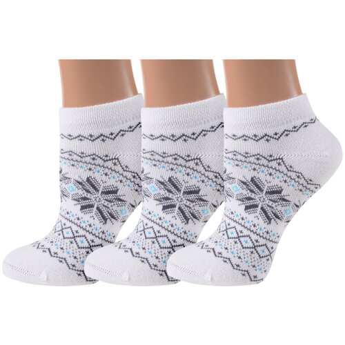 Комплект из 3 пар женских полушерстяных носков Grinston socks (PINGONS) белые, размер 23