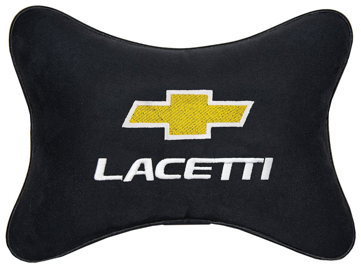 Автомобильная подушка на подголовник алькантара Black с логотипом автомобиля CHEVROLET Lacetti