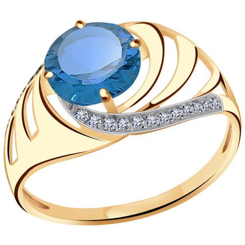 золотое кольцо александра с ситаллом цвета лондон топаз и фианитом кл3816 87ск Кольцо АЛЕКСАНДРА, золото, 585 проба, фианит, размер 18.5, синий