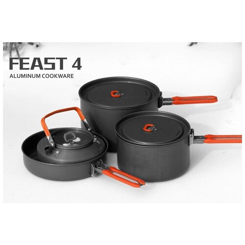 Набор портативной посуды Fire-Maple FEAST 4 BLACK из алюминия на 4-5 персон BLACK, FEAST 4 BLACK чайник котелок с декоративным покрытием 2 5 л цвет красный