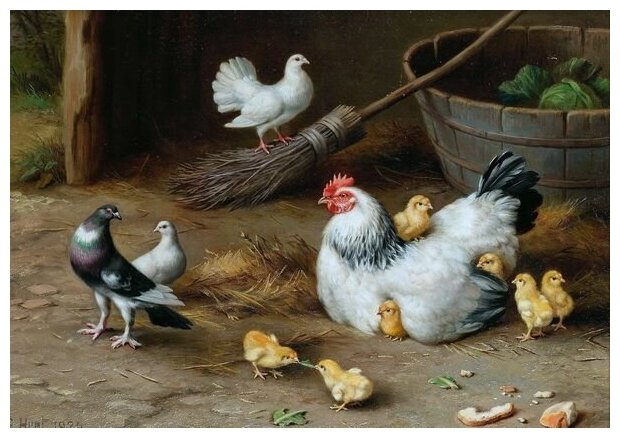 Постер на холсте Курица с цыплятами (The hen with her chicks) 72см. x 50см.