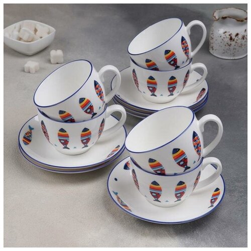 Сервиз чайный Доляна Емеля12 предметов 6 чашек 280 мл 6 блюдец d 15 см 3852₽