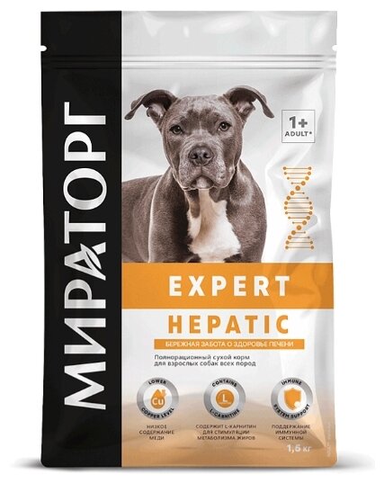 Мираторг Expert Hepatic сухой корм для взрослых собак всех пород бережная забота о здоровье печени 1,5кг