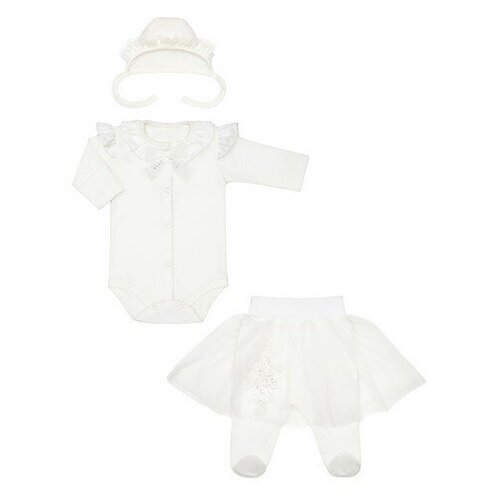 фото Комплект одежды patrino детский, ползунки и боди и чепчик, размер 56, белый, бежевый