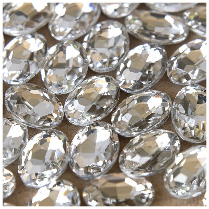 Декоративные кристаллы для рукоделия стеклянные овал 10 шт размер 18х13 мм, цвет Cristal
