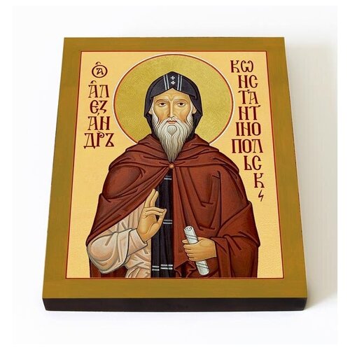 Преподобный Александр Константинопольский, икона на доске 8*10 см