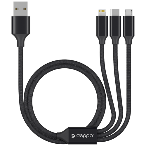 Кабель 3 в 1 1.2m Deppa 72299 с разъемом Apple Lightning/micro-USB/Type C черный