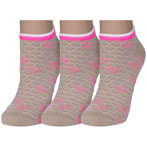 фото Комплект из 3 пар женских спортивных носков rusocks (орудьевский трикотаж) бежевые, размер 23-25