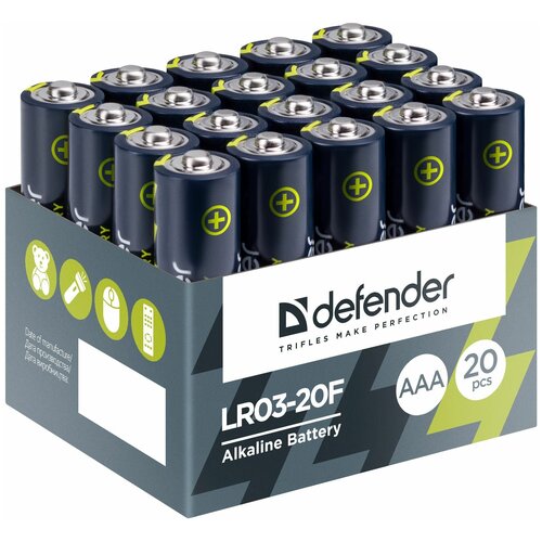 Батарейки алкалиновые ( щелочные ) Defender LR03-20F AAA ( мизинчиковые ) , 20 штук в упаковке