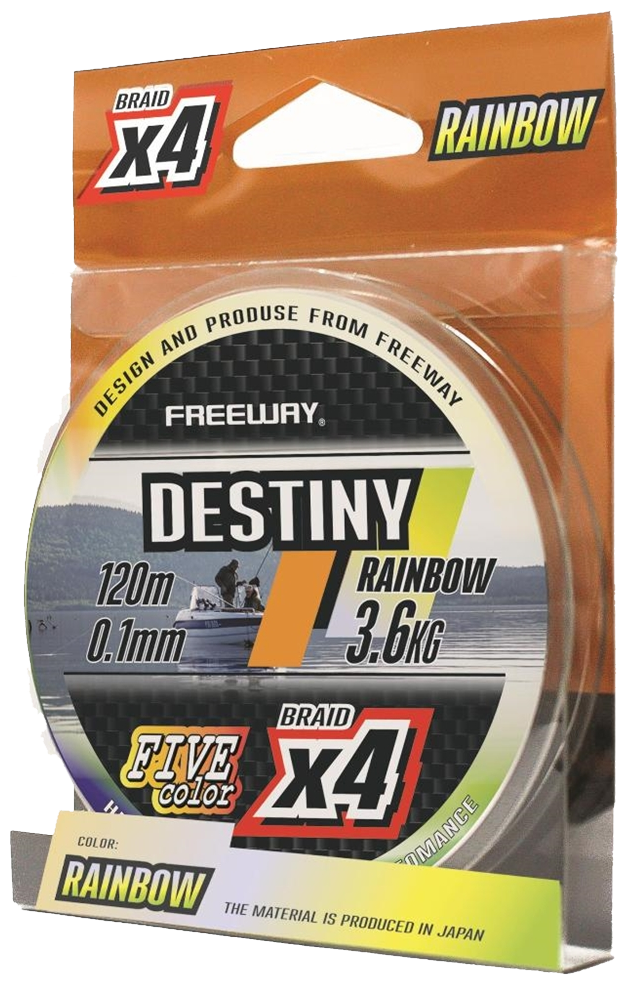 Шнур плетеный FWx4 DESTINY RAINBOW (multicolor) 0.18 LB18 8.5kg