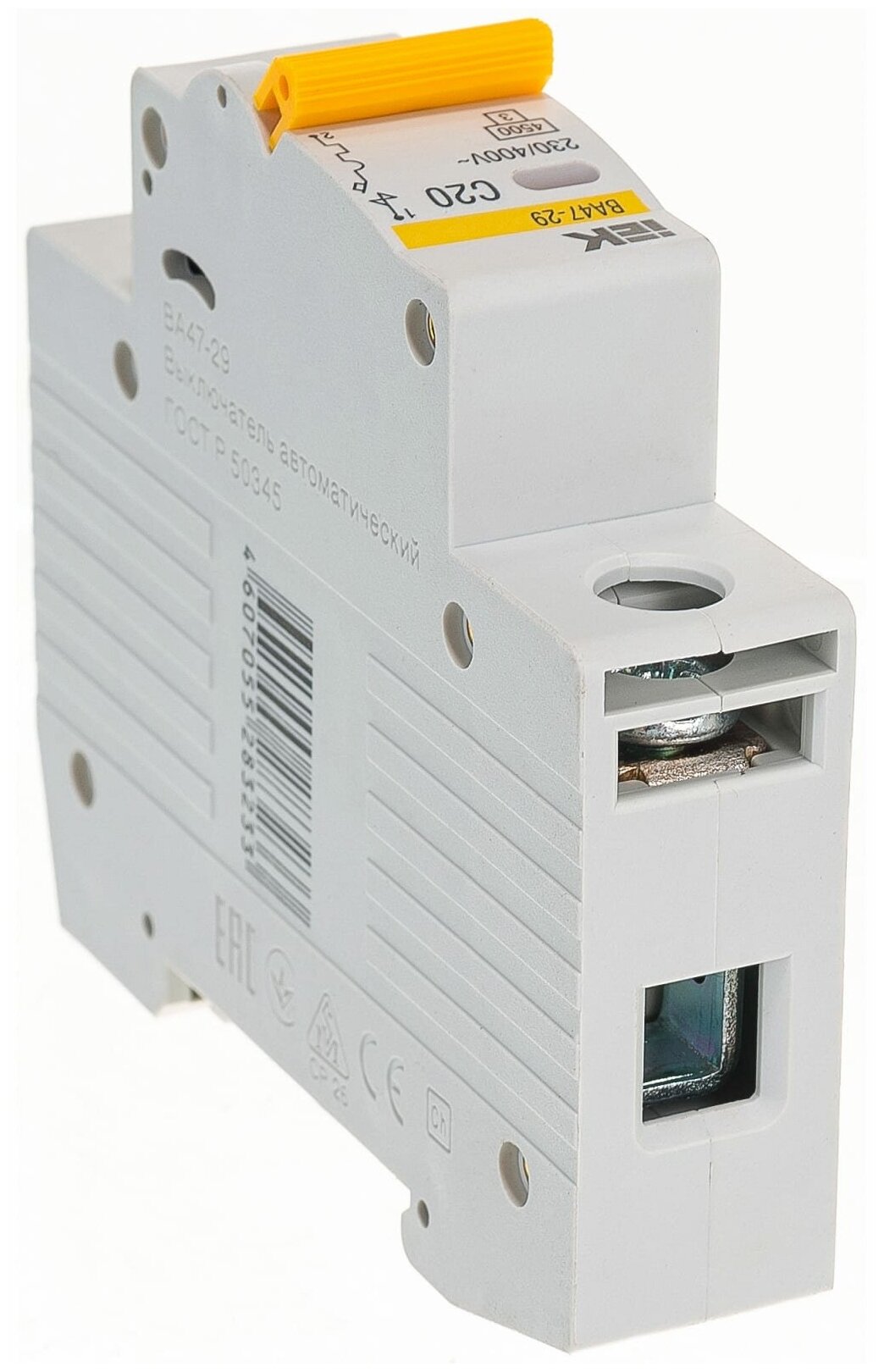Автоматический выключатель 1-полюсной, номинальный ток 20А, тип С, номинальная отключающая способность 4,5кА, серия ВА 47-29 - фотография № 3