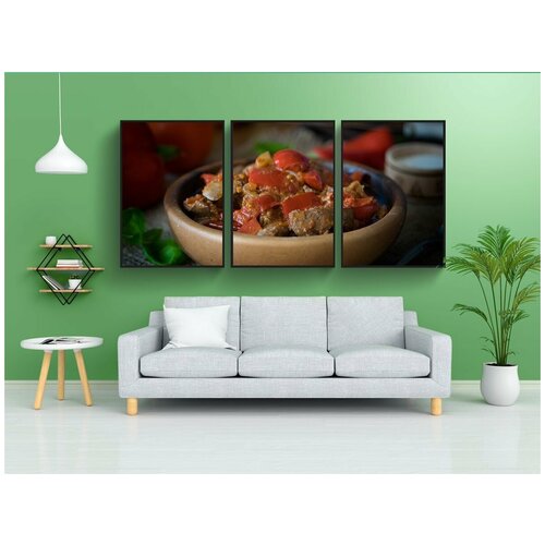 фото Набор модулных постеров для интерьера "куриная печень, печень с овощами, горячее блюдо" 60x90 см. в тубусе, без рамки lotsprints
