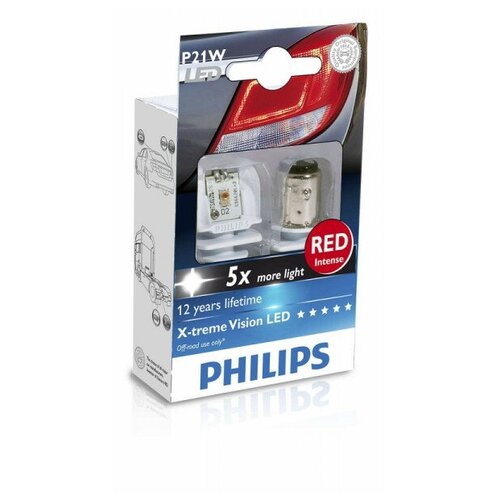 фото Светодиодные лампы philips x-tremevision red led p21w, 12/24v 2w, 2 шт.