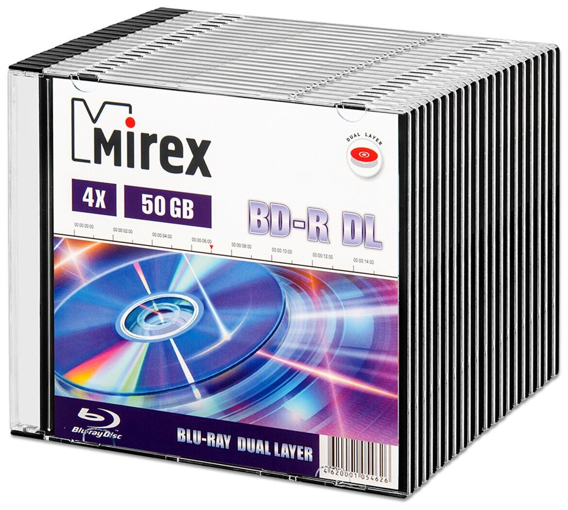 Диск BD-R DL 50 Gb Mirex 4x Slim box, упаковка 20 шт.