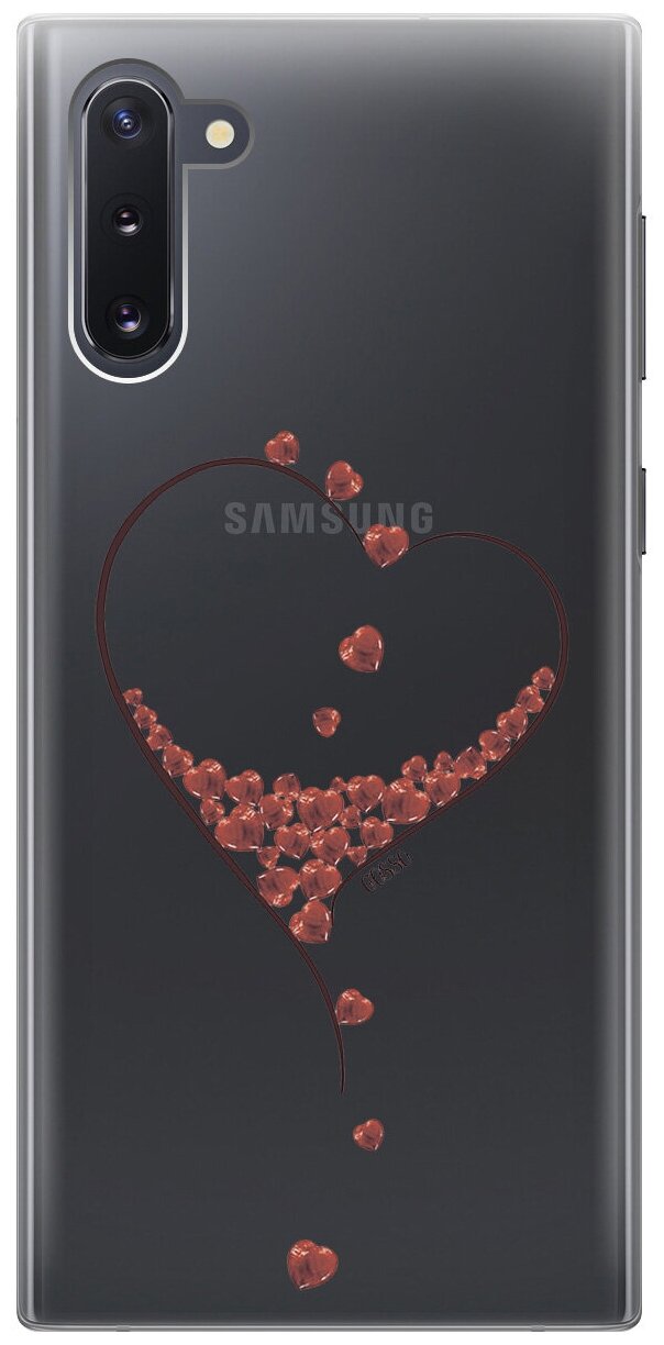 Ультратонкий силиконовый чехол-накладка Transparent для Samsung Galaxy Note 10 с 3D принтом "Little hearts"