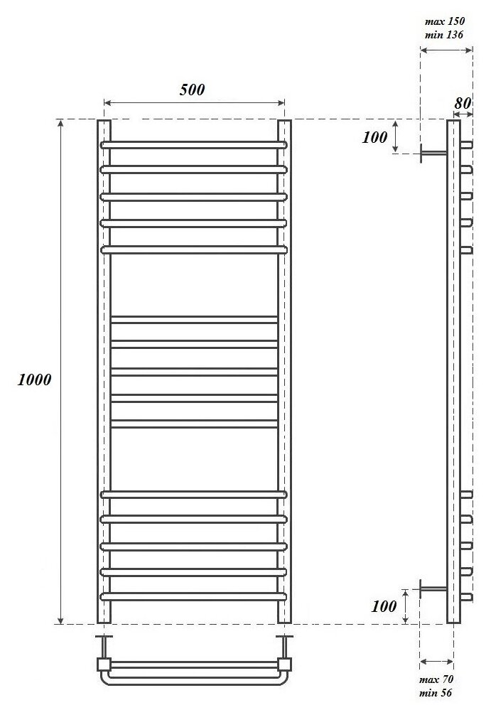 Полотенцесушитель водяной Point PN90150S П15 500x1000, хром - фотография № 3