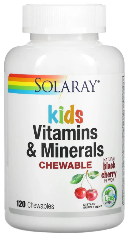 Вишня Solaray Kids Vitamins & Minerals Chewable (Детские витамины и минералы) 120 жев таблеток (Solaray)